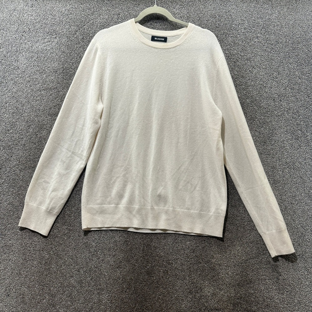 NAADAM 100% Cashmere Crewneck Sweater Men L Cream Fine Knit Luxury Minimalist